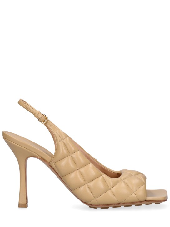 Bottega Veneta: 90mm hohe, gepolsterte Sandaletten aus Leder - Cane Sugar - women_0 | Luisa Via Roma