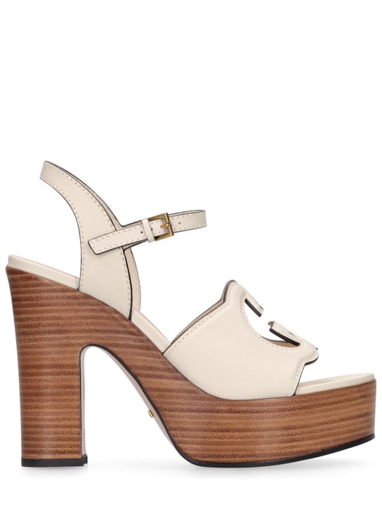 Gucci: 90mm Gucci Cut leather sandals - Mystic White - women_0 | Luisa Via Roma