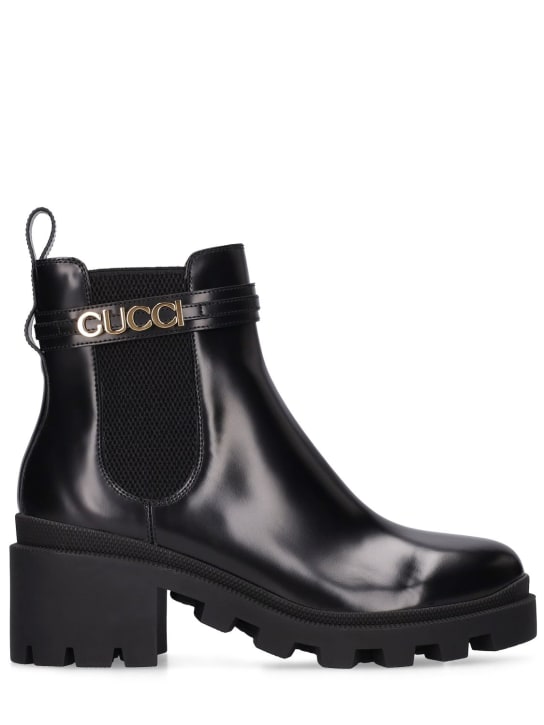 Gucci: 50毫米Trip皮革切尔西靴 - 黑色 - women_0 | Luisa Via Roma
