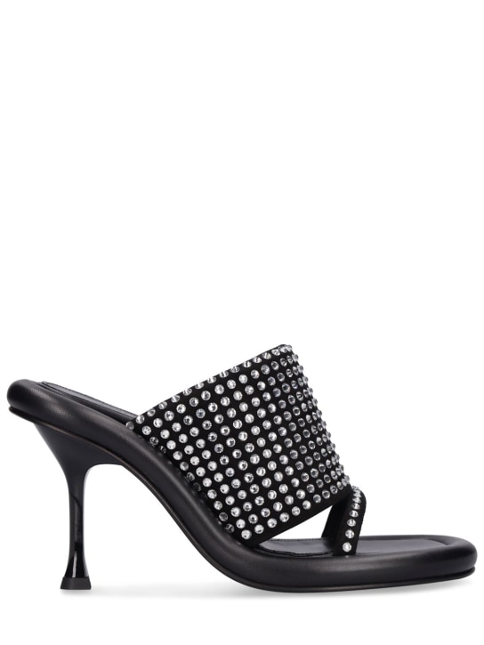 JW Anderson: 90毫米Bumper皮革&水晶穆勒鞋 - 黑色 - women_0 | Luisa Via Roma