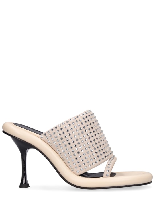 JW Anderson: 90mm Bumper leather & crystal mules - Ivory - women_0 | Luisa Via Roma