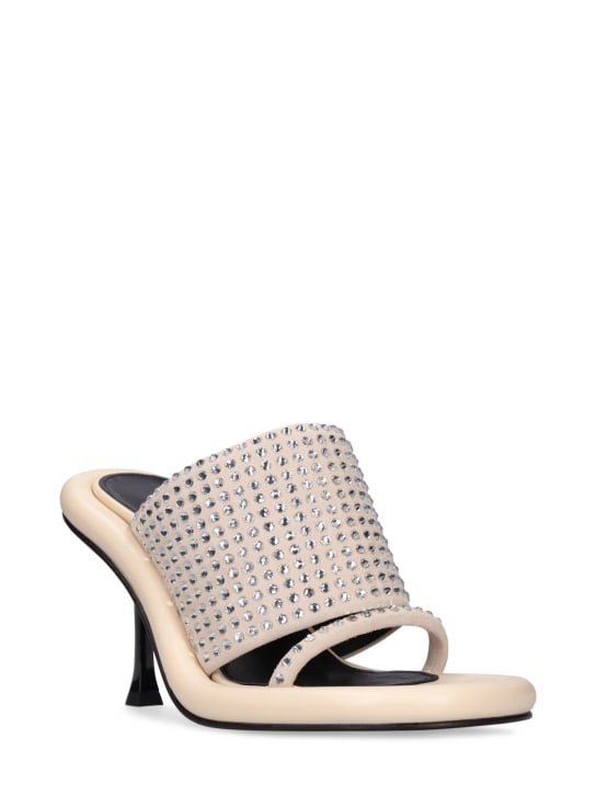 JW Anderson: 90mm Bumper leather & crystal mules - Ivory - women_1 | Luisa Via Roma