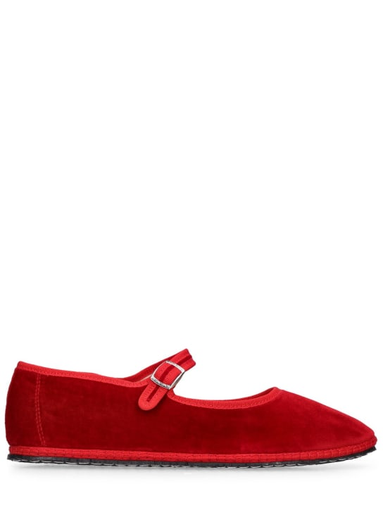 Vibi Venezia: 10mm Mary Jane Rosso velvet slippers - Red - women_0 | Luisa Via Roma