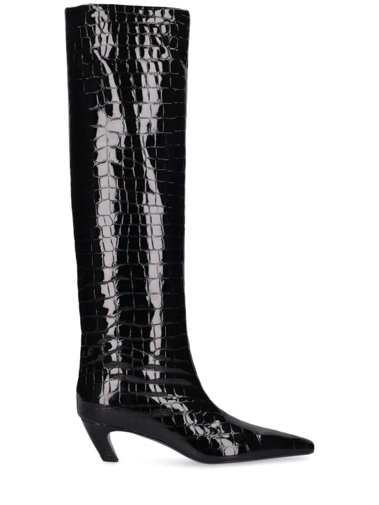 Khaite: 50mm Davis patent leather tall boots - Black - women_0 | Luisa Via Roma