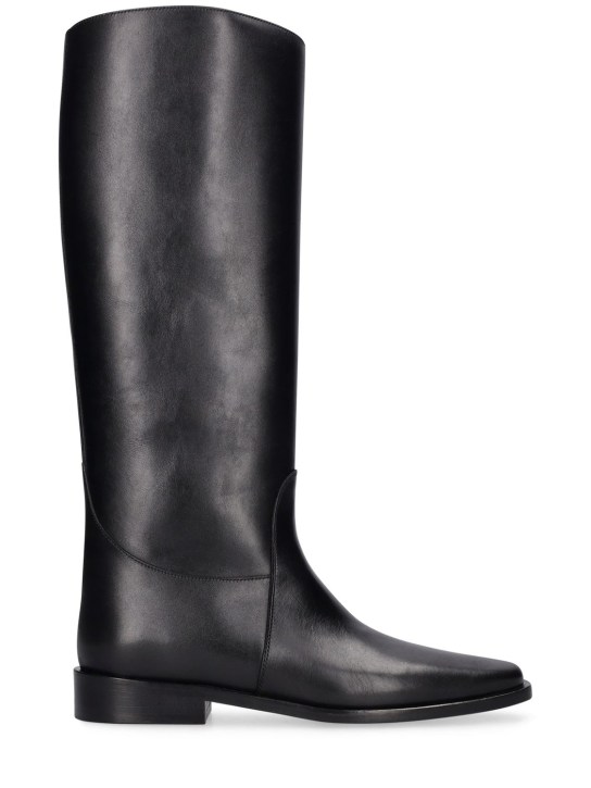 Khaite: 20mm Wooster leather tall boots - Siyah - women_0 | Luisa Via Roma