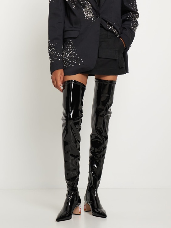 Iindaco: 60mm Chaos faux stretch patent boots - Black - women_1 | Luisa Via Roma