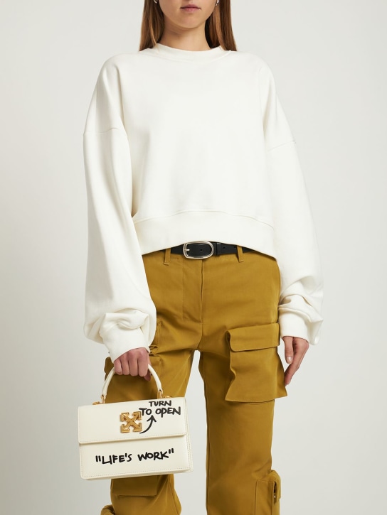 Off-White: Jitney 1.4 leather top handle bag - Beyaz - women_1 | Luisa Via Roma