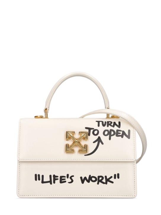 Off-White: Jitney 1.4 leather top handle bag - Beyaz - women_0 | Luisa Via Roma