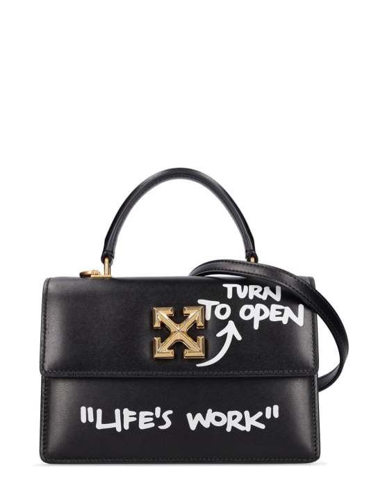Off-White: Jitney 1.4 leather top handle bag - Siyah/Beyaz - women_0 | Luisa Via Roma