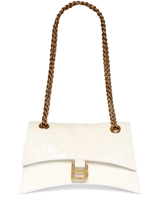 Balenciaga: Small Crush chain embossed leather bag - Optic White - women_0 | Luisa Via Roma