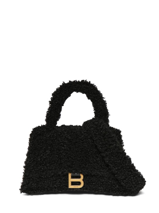 Balenciaga: Bolso de mano XS Furry Hourglass con asa - Negro - women_0 | Luisa Via Roma
