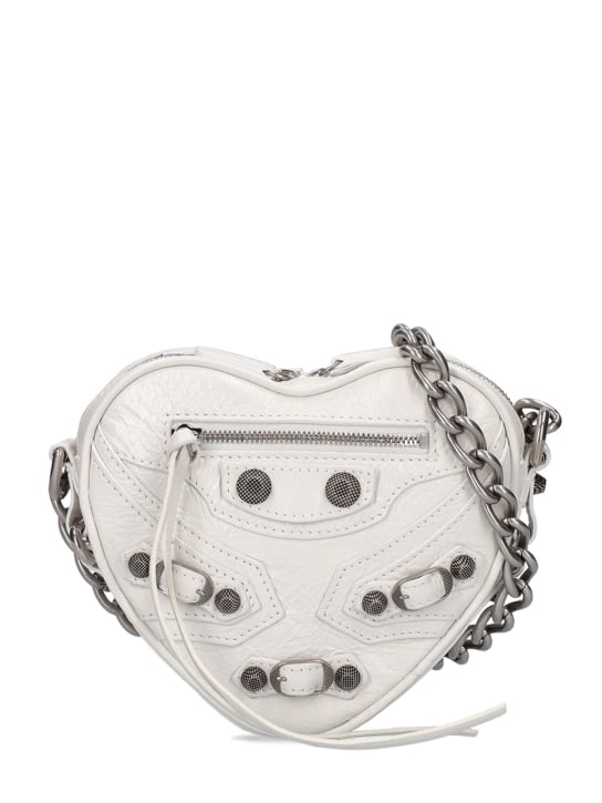 Balenciaga: Mini Cagole heart leather chain wallet - Optic White - women_0 | Luisa Via Roma
