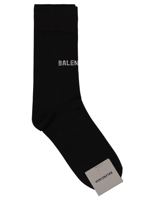 Balenciaga: Embellished classic cotton socks - Siyah/Gümüş - women_0 | Luisa Via Roma
