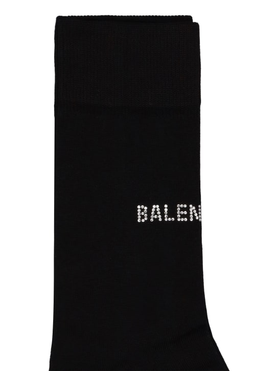 Balenciaga: Calcetines clásicos de algodón con decoraciones - Negro/Plata - women_1 | Luisa Via Roma