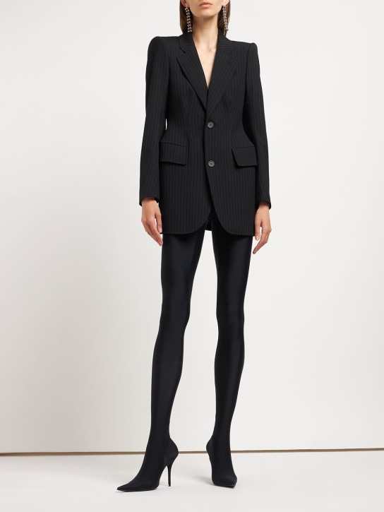 Balenciaga: Hourglass wool jacket - Siyah/Beyaz - women_1 | Luisa Via Roma