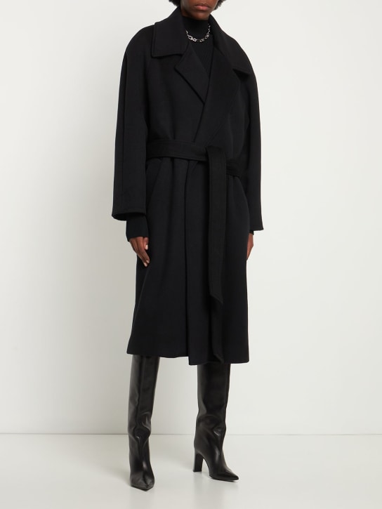 Balenciaga: 插肩袖羊绒&羊毛大衣 - 黑色 - women_1 | Luisa Via Roma