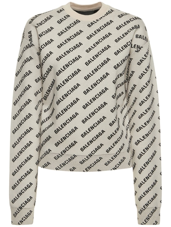 Balenciaga: All-over logo cotton blend sweatshirt - Chalky White - women_0 | Luisa Via Roma