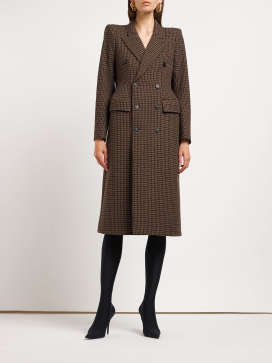Balenciaga: Hourglass wool coat - Brown/Beige - women_1 | Luisa Via Roma