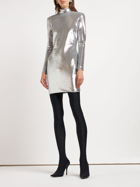Balenciaga: Vestito collo alto con cristalli ricamati - Cristallo - women_1 | Luisa Via Roma
