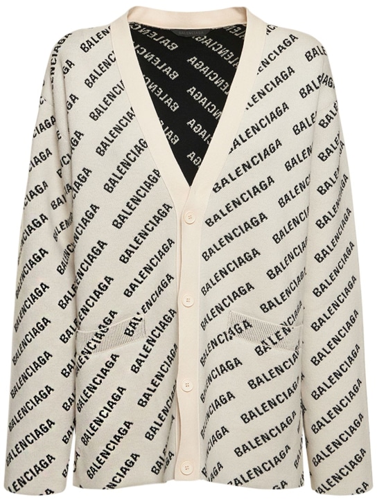 Balenciaga: All-over logo cotton blend cardigan - Chalky White - women_0 | Luisa Via Roma