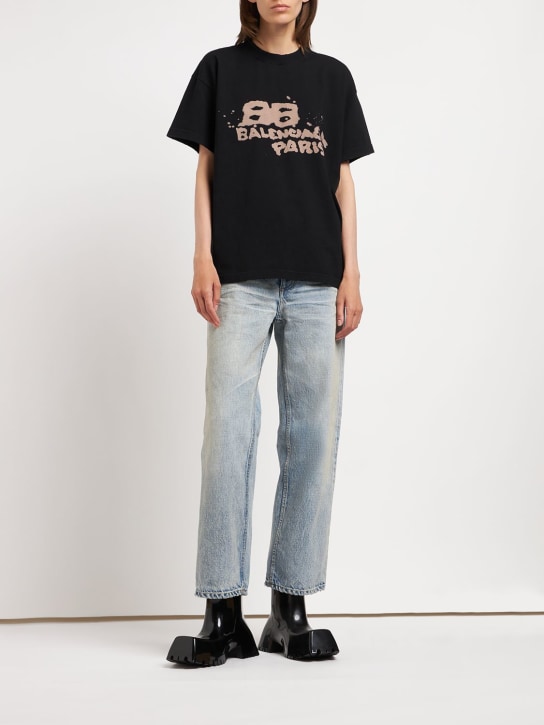 Balenciaga: ミディアムフィットコットンTシャツ - ブラック/エクリュ - women_1 | Luisa Via Roma