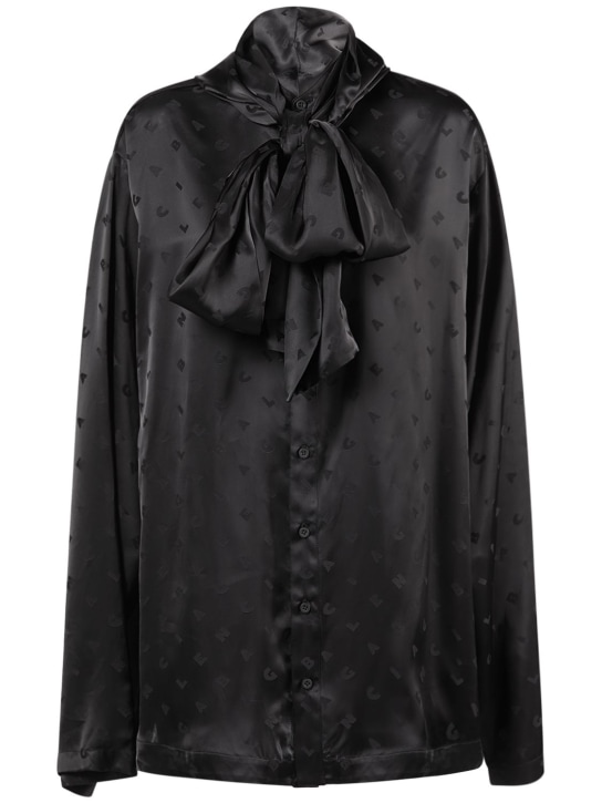 Balenciaga: Hooded viscose shirt - Siyah - women_0 | Luisa Via Roma