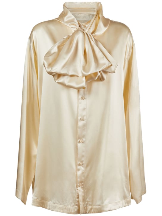 Balenciaga: Hooded silk shirt - Fil dişi rengi - women_0 | Luisa Via Roma