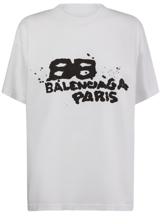 Balenciaga: T-shirt en coton à coupe medium - Blanc/Noir - women_0 | Luisa Via Roma
