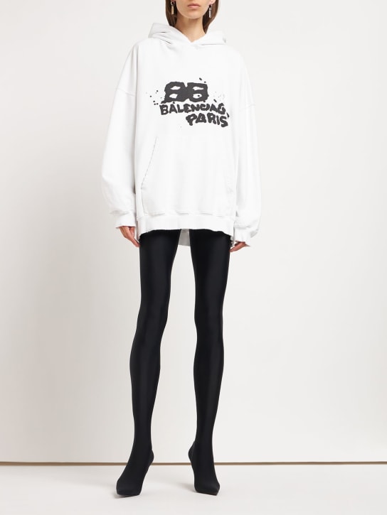 Balenciaga: Large fit cotton hoodie - Beyaz/Siyah - women_1 | Luisa Via Roma