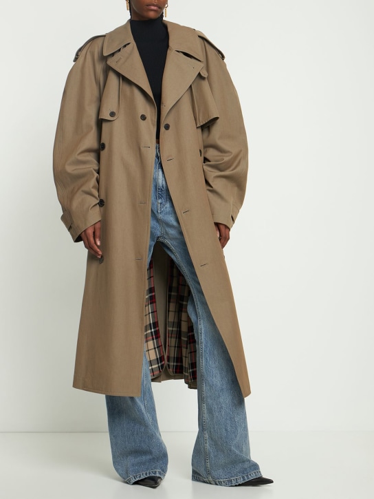 Balenciaga: Trench-coat oversize en laine et coton - Beige - women_1 | Luisa Via Roma