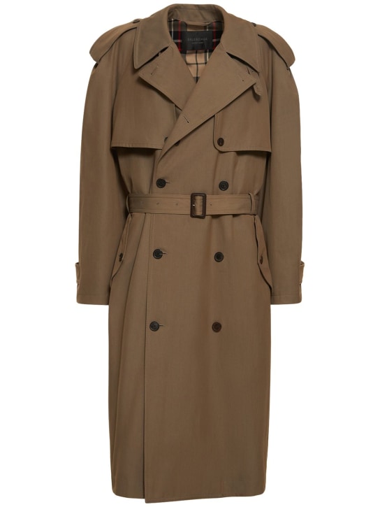 Balenciaga: Trench-coat oversize en laine et coton - Beige - women_0 | Luisa Via Roma