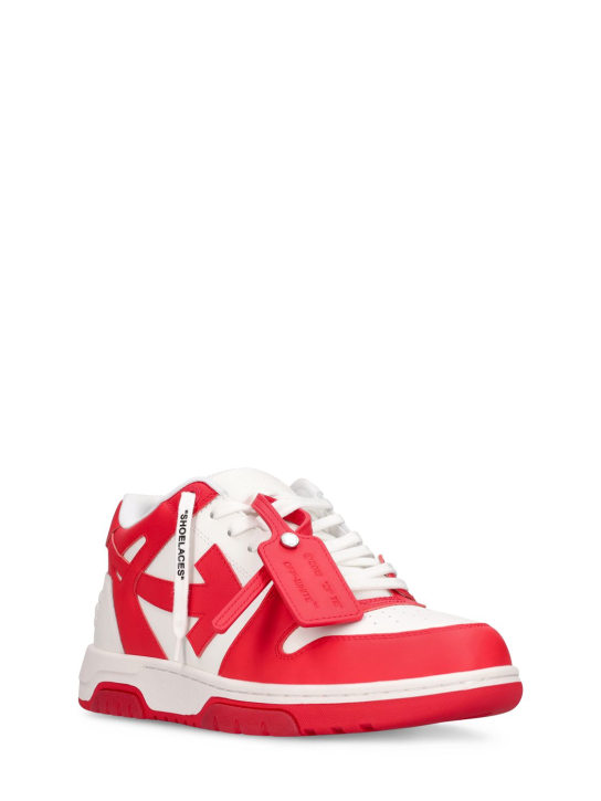 Off-White: Out of Office leather low top sneakers - Red/White - men_1 | Luisa Via Roma