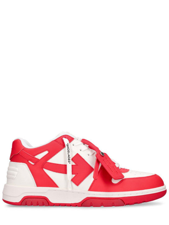 Off-White: Out of Office leather low top sneakers - Red/White - men_0 | Luisa Via Roma