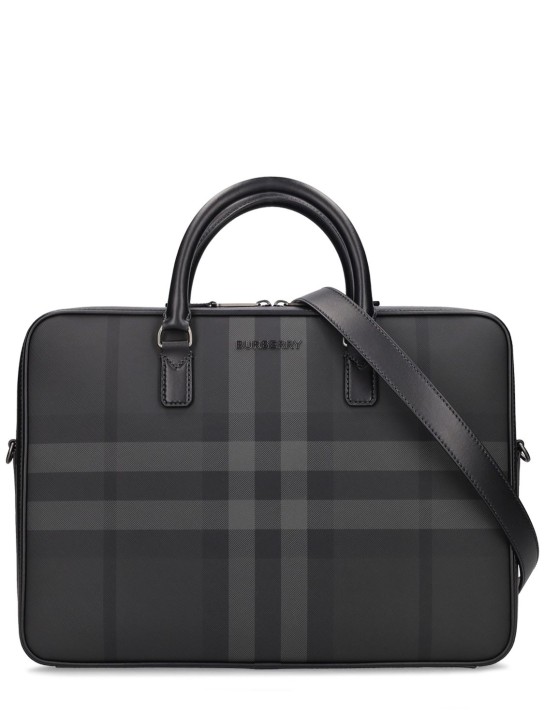 Burberry: Check briefcase bag - Charcoal - men_0 | Luisa Via Roma