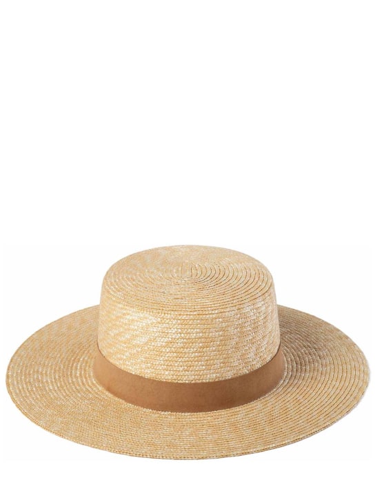 LACK OF COLOR: The Spencer Boater straw & suede hat - Natural/Camel - women_0 | Luisa Via Roma