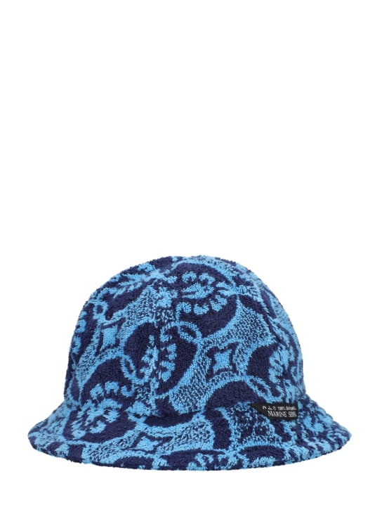 Marine Serre: Oriental cotton toweling bucket hat - Black/Blue - men_1 | Luisa Via Roma