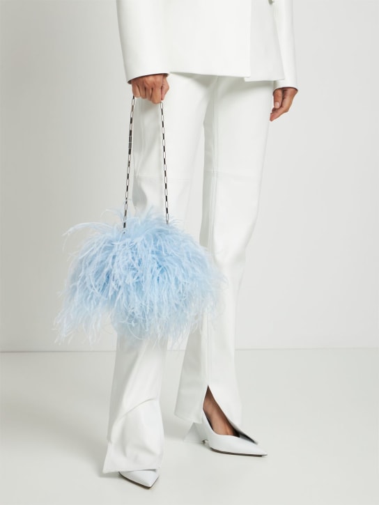 The Attico: Midnight satin & feathers clutch - Turquoise - women_1 | Luisa Via Roma