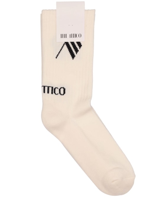 The Attico: Short stretch cotton knit socks - Beyaz/Siyah - women_0 | Luisa Via Roma