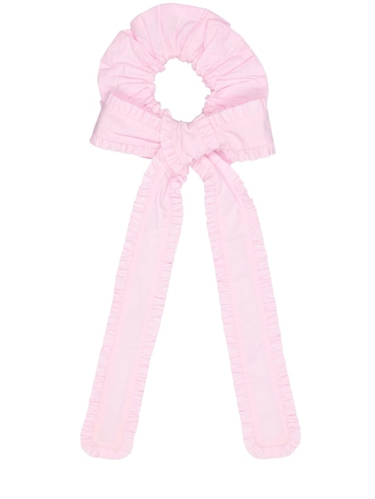 GANNI: Cotton poplin ruffle bow scrunchie - women_0 | Luisa Via Roma