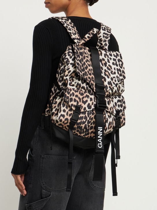 GANNI: Recycled tech backpack - Leopard - women_1 | Luisa Via Roma