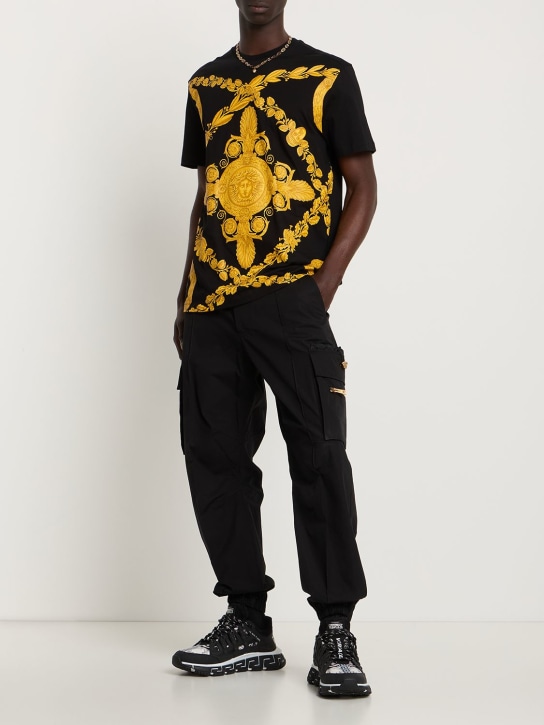 Versace: Heritage print cotton jersey t-shirt - Black/Gold - men_1 | Luisa Via Roma