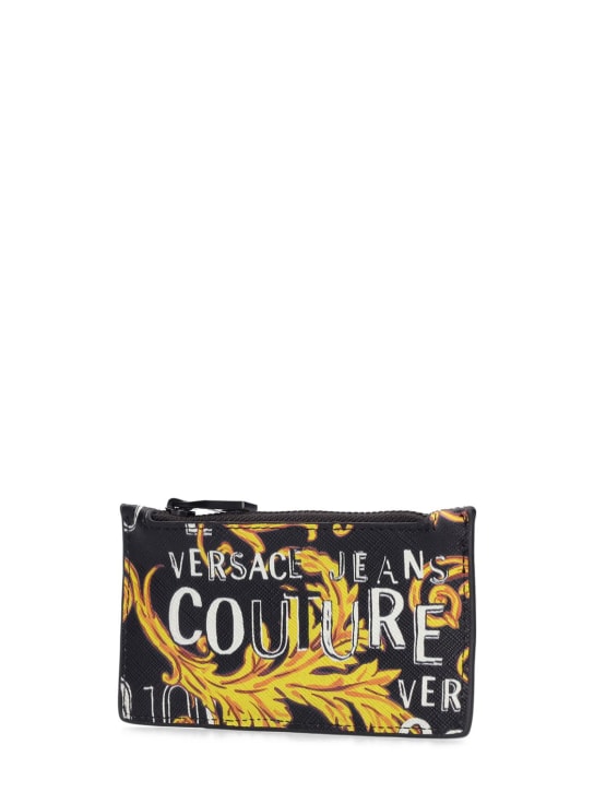 Versace Jeans Couture: Portafoglio in pelle Saffiano stampata con zip - Nero/Oro - men_1 | Luisa Via Roma