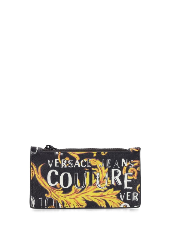 Versace Jeans Couture: Portafoglio in pelle Saffiano stampata con zip - Nero/Oro - men_0 | Luisa Via Roma