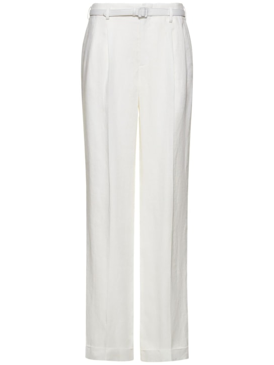 Ralph Lauren Collection: Pantaloni larghi Stanford in lino - Bianco - women_0 | Luisa Via Roma