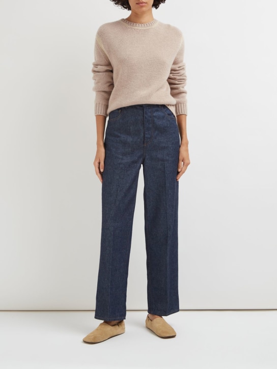 Loro Piana: Jeans rectos de algodón y lino - Denim - women_1 | Luisa Via Roma