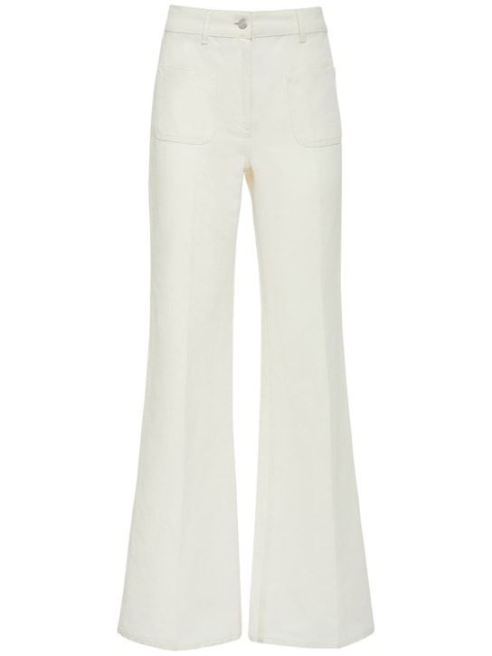 Loro Piana: Danbeth linen & cotton wide pants - Beyaz - women_0 | Luisa Via Roma