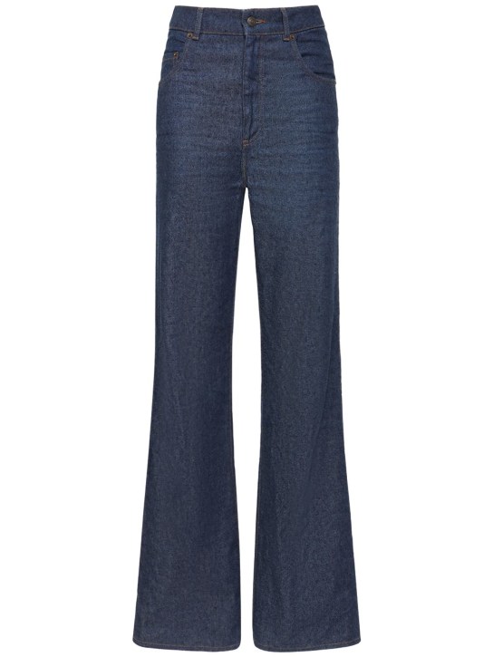 Loro Piana: Okayama wide cotton & linen denim jeans - Kot - women_0 | Luisa Via Roma