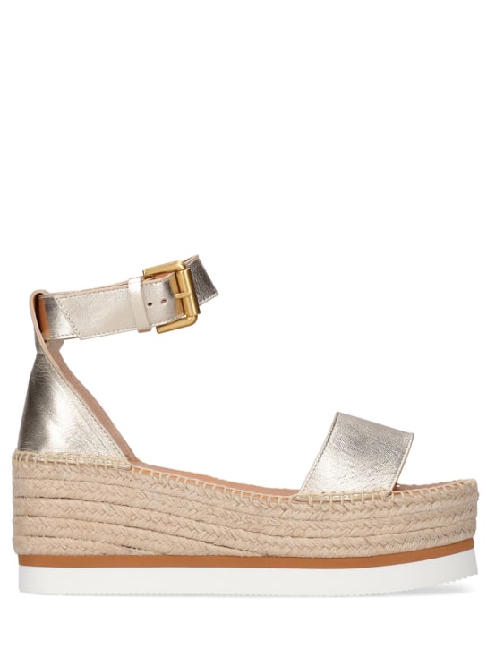 See By Chloé: 80mm Glyn leather espadrille wedges - Gold - women_0 | Luisa Via Roma