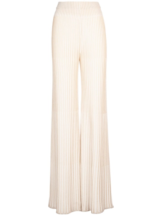 High waist viscose rib knit wide pants - Balmain - Women | Luisaviaroma