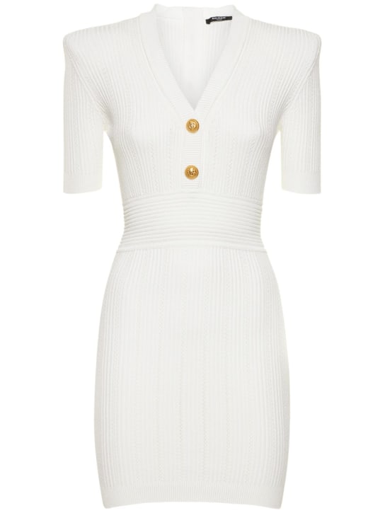 Balmain: Mini-robe en maille de viscose mélangée - Blanc - women_0 | Luisa Via Roma